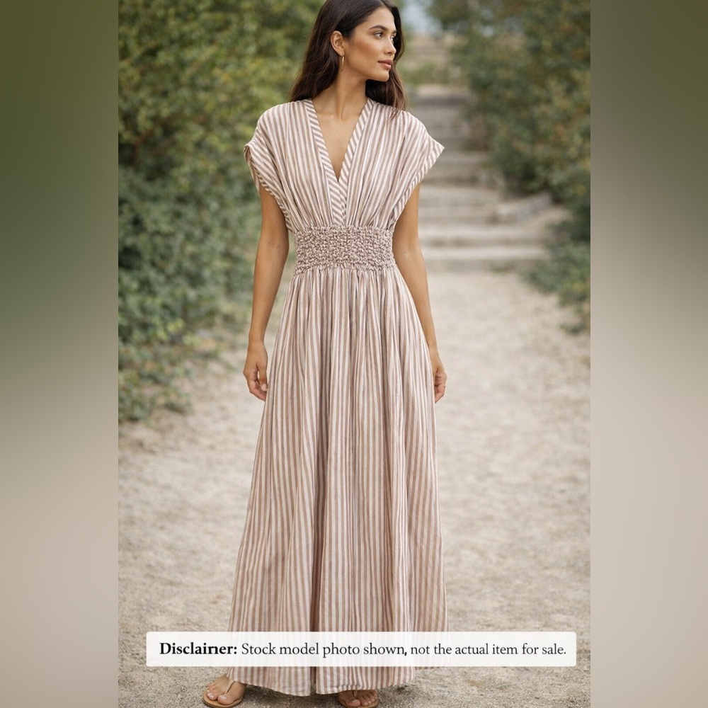 MIRTH Cotton Striped Smocked Waist Maxi Dress Handmade India Boho S